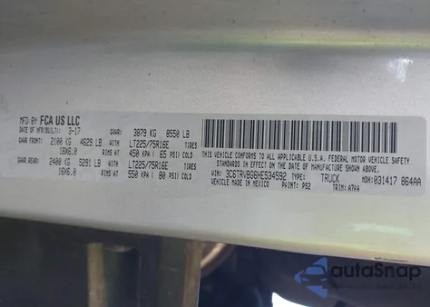 2017 Ram Promaster 1500 High Roof 136 Wb z USA, uszkodzony, nr VIN 3C6TRVBG6HE534592